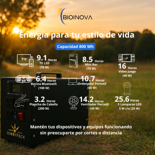 800 Sunny Pack Generador Solar Portátil PEPE 800Wh Campistas Regulares, Emergencia, Electrodoméstico ligero